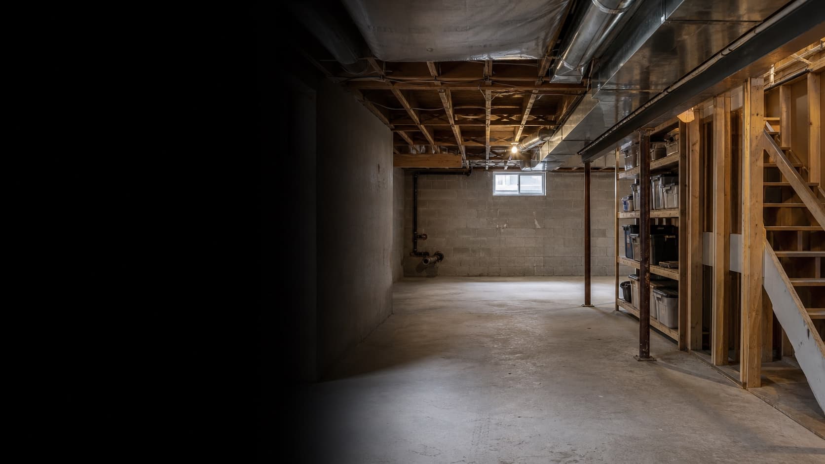 Basement renovation stage image before renovation